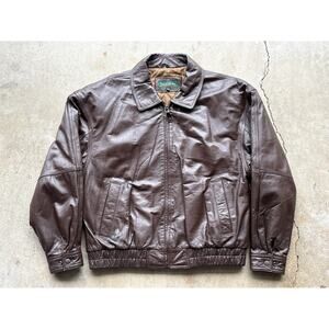 Saville Row Large Brown Leather Jacket Large Moto bomber outerwear 25x28